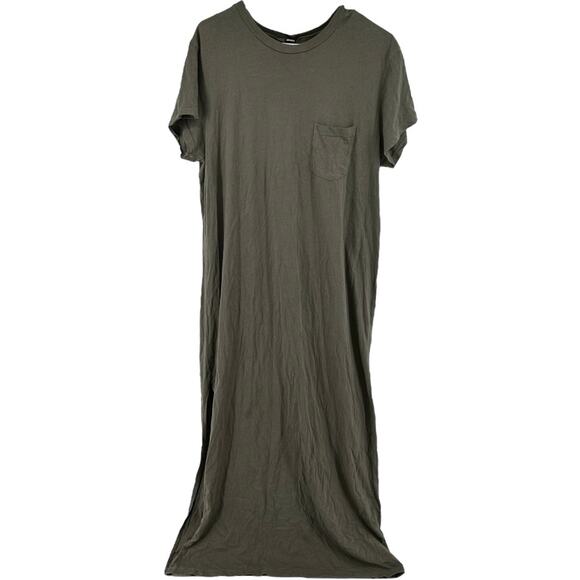 Monrow Pocket T Shirt Dress Maxi Round Neck Side Slits Pullover Cotton Gray XL - Picture 2 of 5